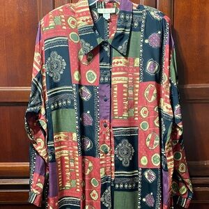 Silhouettes Vintage plus size 3X Multicolor Geometric long button-down Shirt